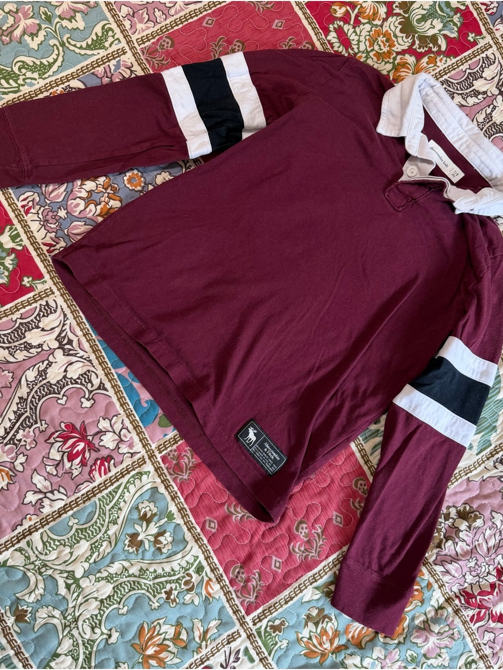 Abercrombie polo Burgundy Long Sleeve Rugby Shirt boys girls Size 7/8
